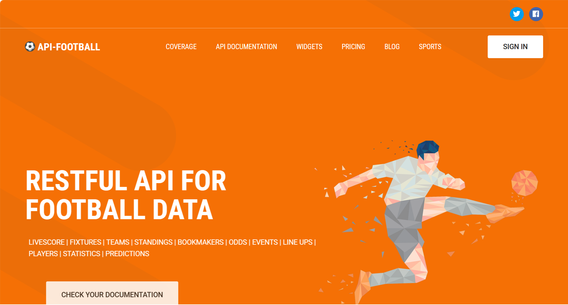 API-Football showing endpoints like livescore, fixtures, and odds.