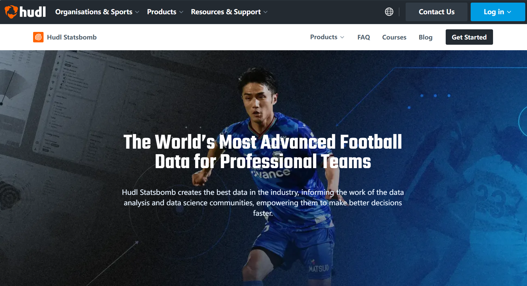 Hudl Statsbomb homepage banner for advanced football data for professional teams
