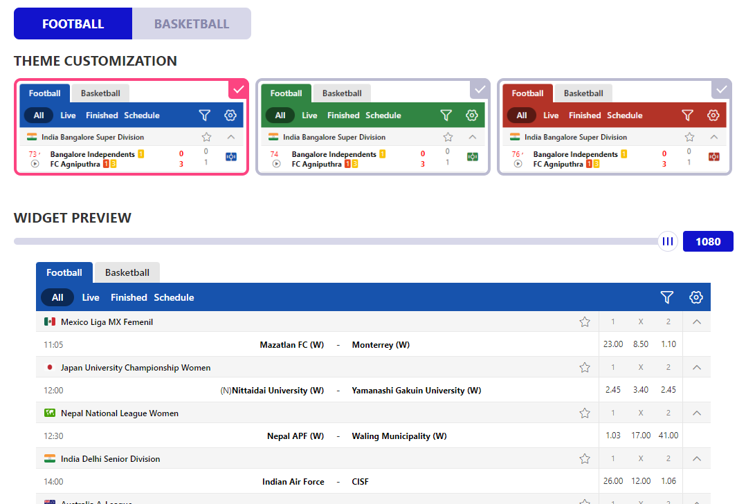iSports API sports widgets