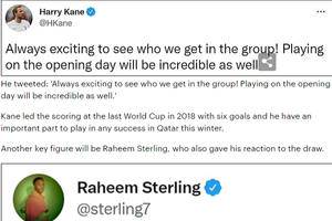 Harry Kane and Raheem Sterling react to England's World Cup 2022 group stage draw as the England captain insists playing on the opening day in Qatar 'will be incredible'