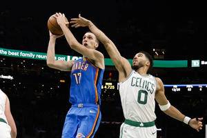 Boston Celtics weather scoring surge from Oklahoma City Thunder, win 126-122