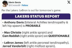 LeBron James out vs. Warriors with left ankle injury