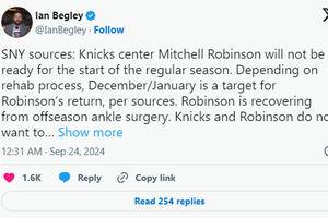 KNICKS CENTER MITCHELL ROBINSON EXPECTED TO MISS START OF 2024-25 NBA SEASON